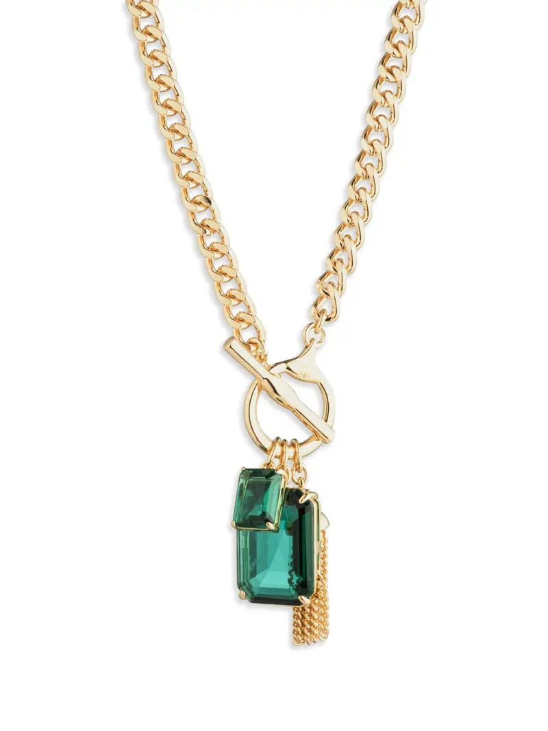 17 Inch Stone Toggle Pendant Necklace Gold 1