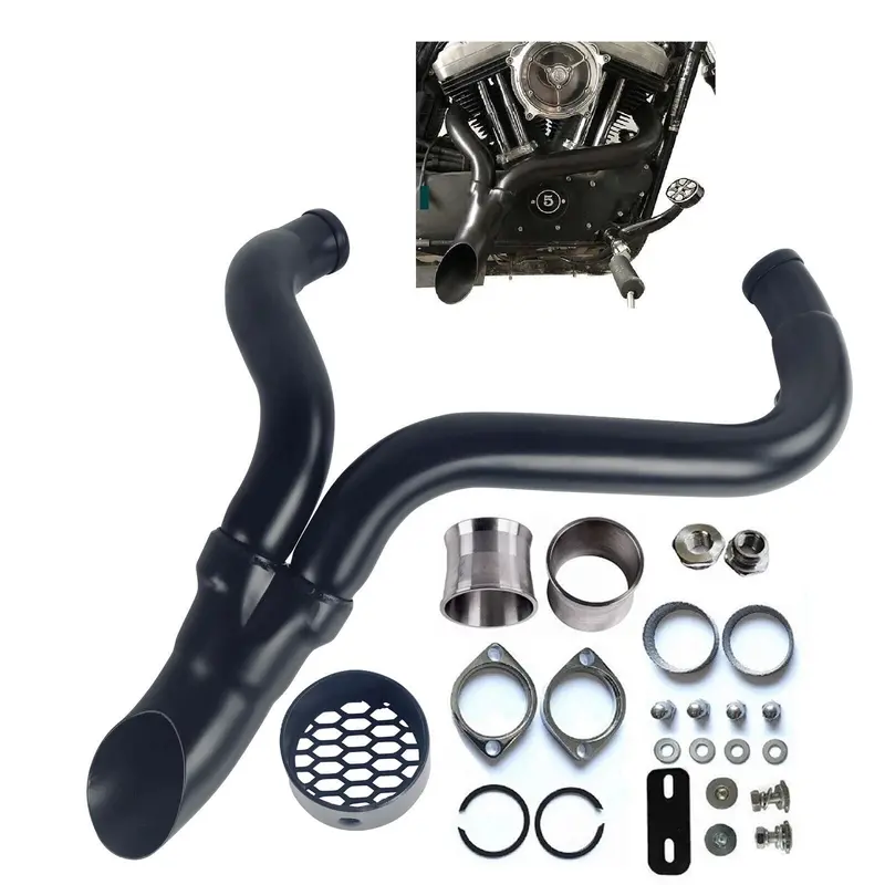 2 Into 1 Full System For Harley Sportster Softail Dyna Touring Exhaust Forward Control 1