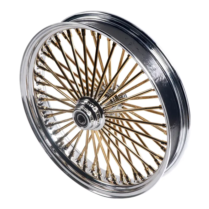 21X3.5" Front Wheel With Gold Spokes For Harley Softail 2000-2006 Classic Fat Spoke Design With Timeless Old-School Flair 1