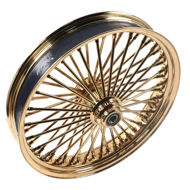 21X3.5" Front Wheel With Gold Spokes For Harley Softail – Classic Fat Spoke Design With Timeless Vintage Flair 1