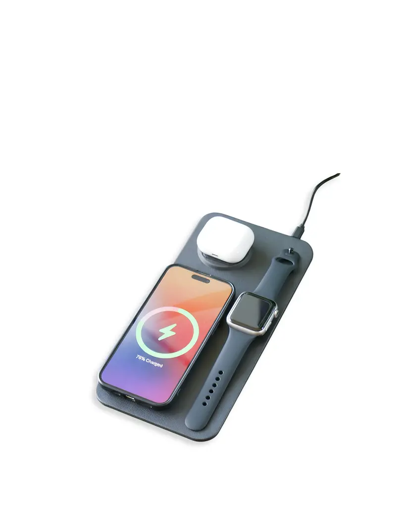 3-In-1 Leather Wireless Charger Black 1