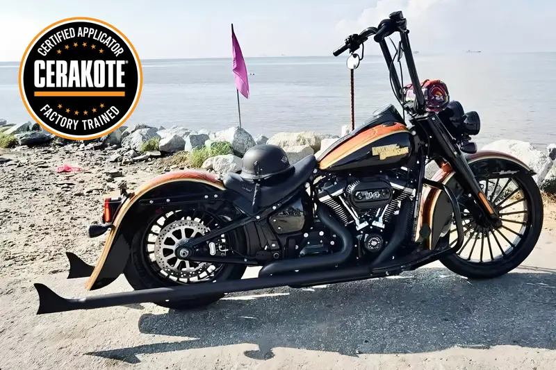 36 Inch Fishtail True Dual Black Ceramic Softail Exhaust For Heritage And Deluxe 2018-Up 1