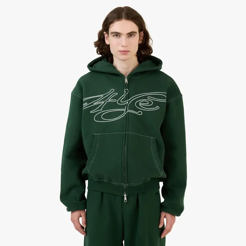 4Ye Signature Zip Hoodie Dark Green / White 1