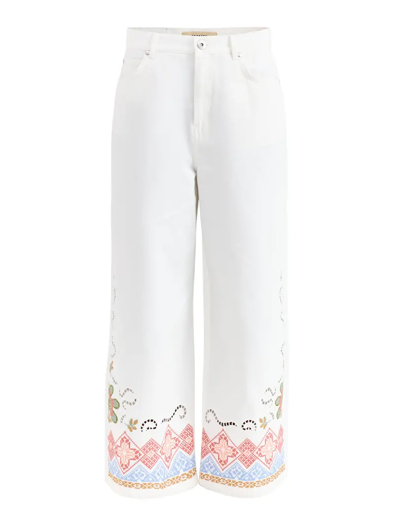 Adunco Wide Leg Cotton Trousers White 1