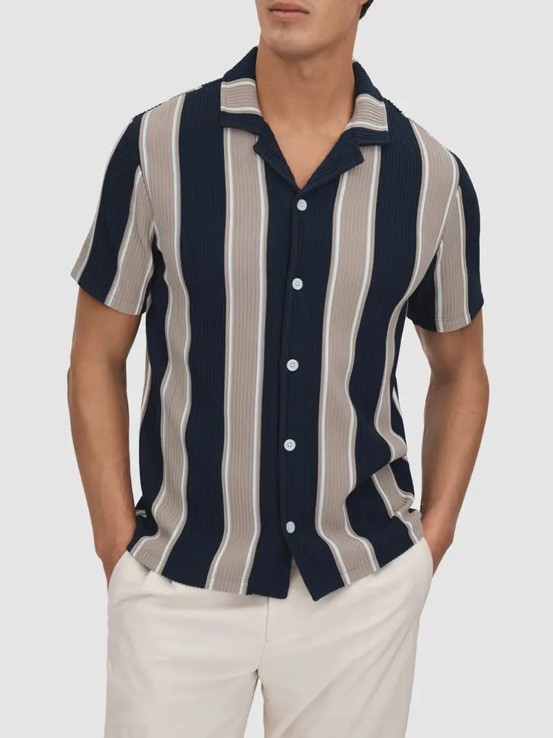Alton Slim Fit Ribbed Cuban Collar Shirt 1