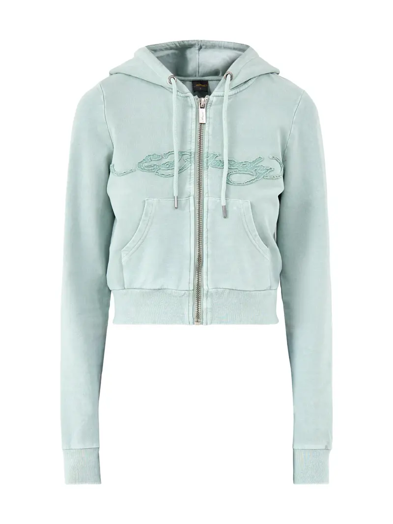 Applique Back Tattoo Cropped Hoodie Green 1