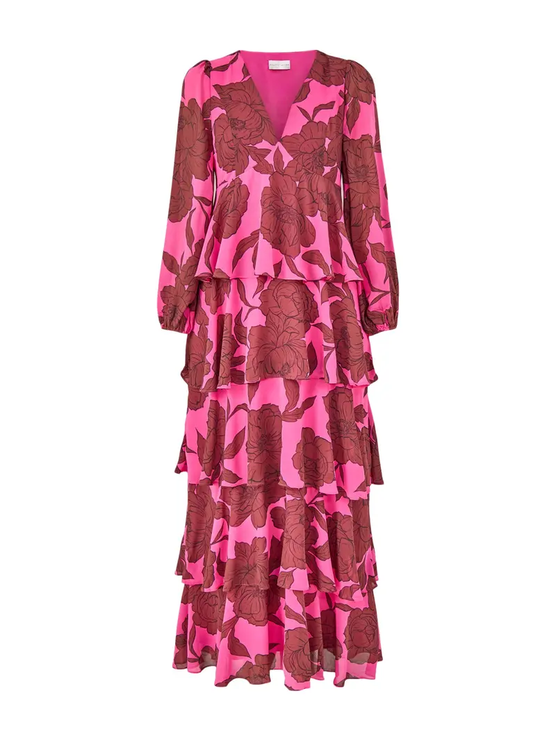 Ashton Ruffle Maxi Dress Fuchsia Brown 1