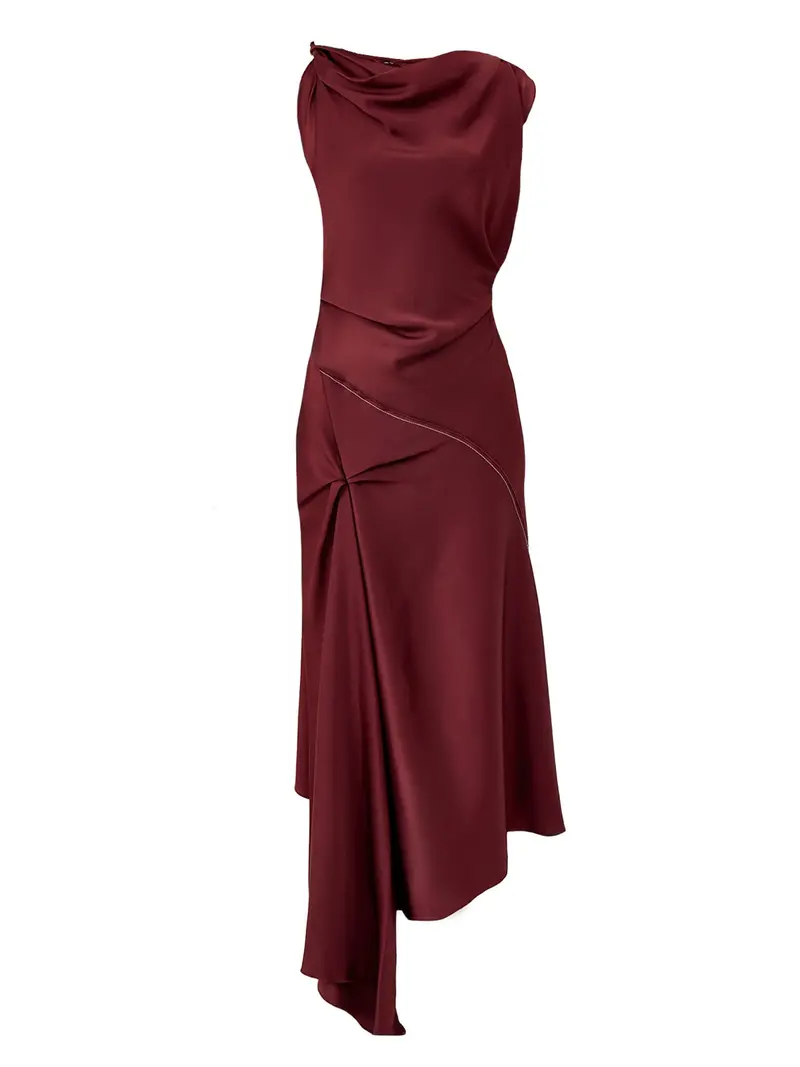 Asymmetric Draped Midi Dress Cinnabar Red 1