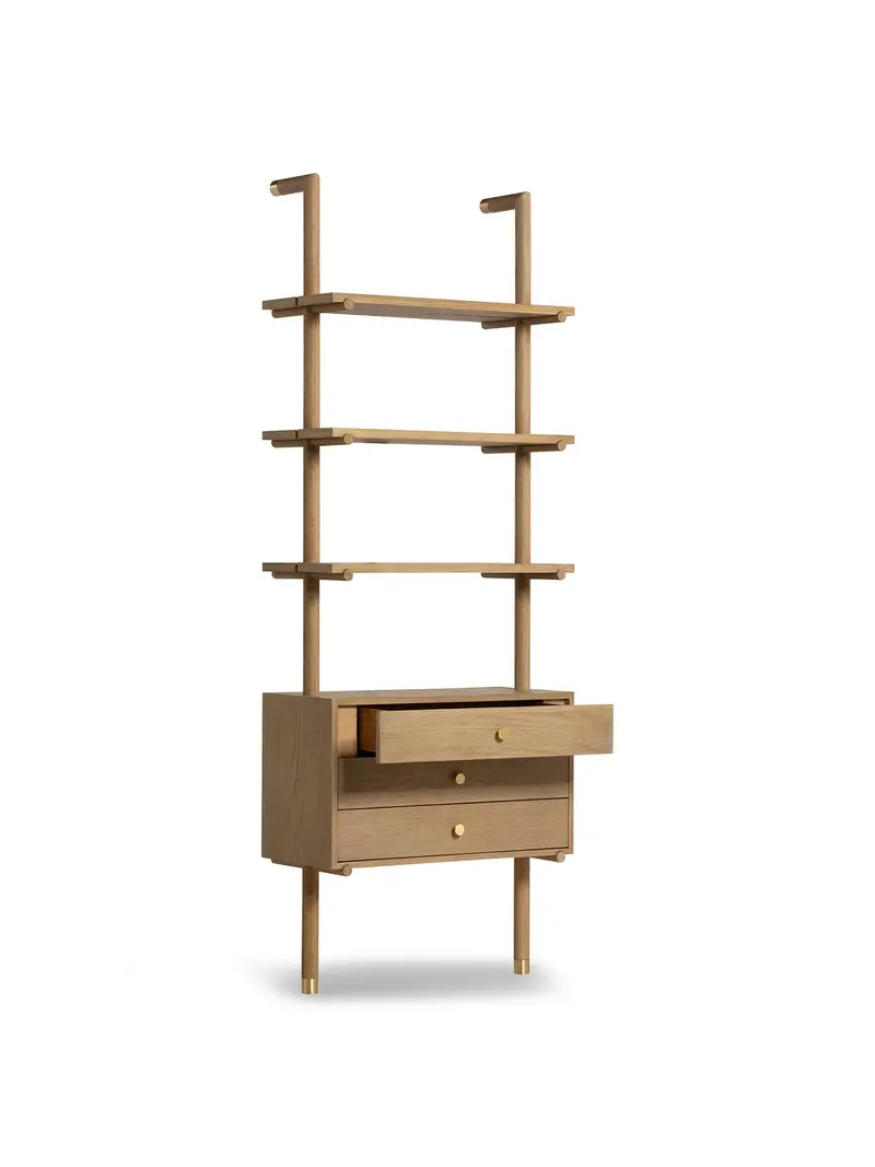 Athos Oak Wood Bookshelf With Drawers And Shelves 1