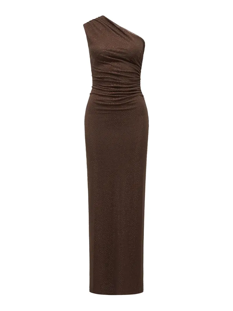 Audrina One Shoulder Maxi Dress Brown 1