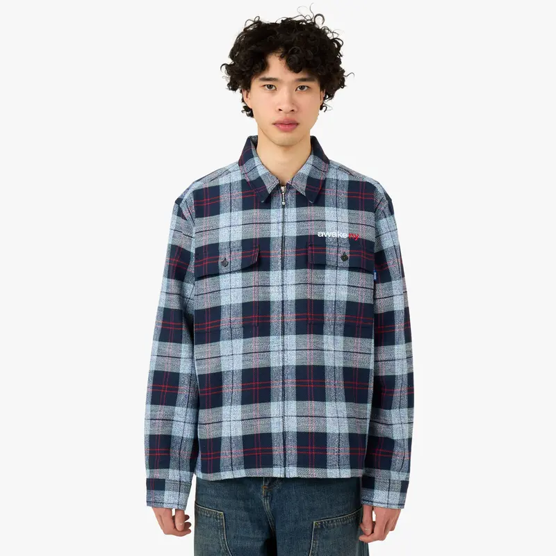 Awake Ny Flannel Zip Shirt Blue 1