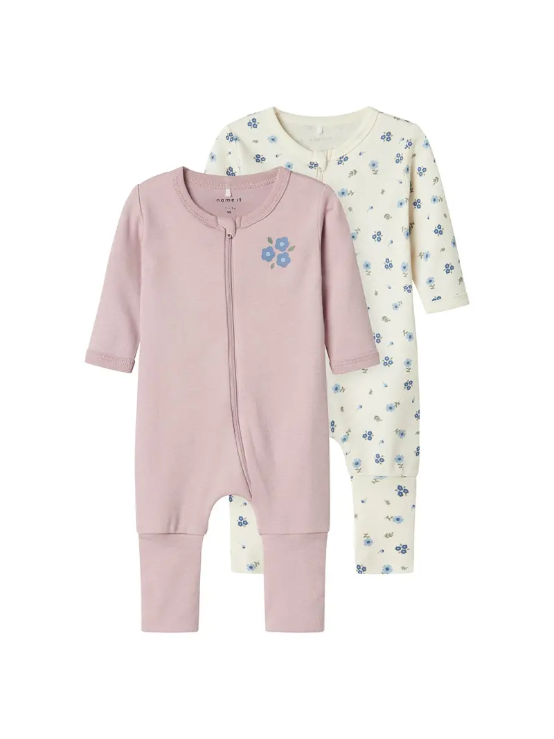 Baby 2 Pack Zip Sleepsuits Floral 1