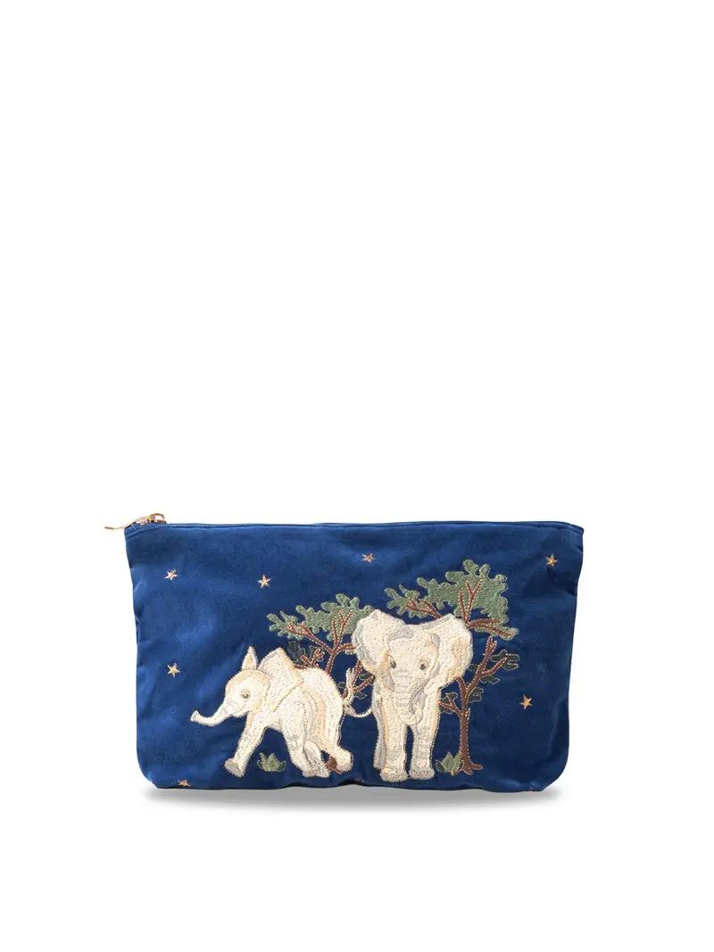Baby Elephant Conservation Velvet Everyday Pouch Navy 1
