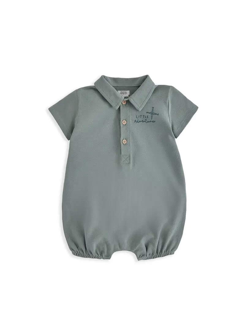 Baby Pique Cotton Romper Green 1