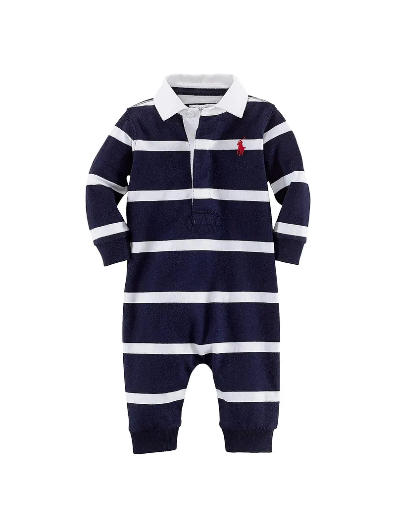 Baby Rugby Stripe One Piece Coverall Blue 1