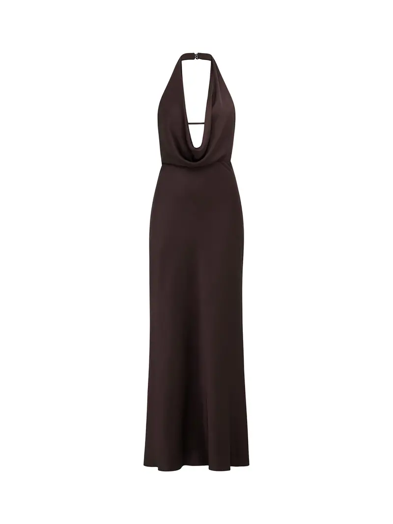 Becca Satin Halter Neck Gown Brown 1