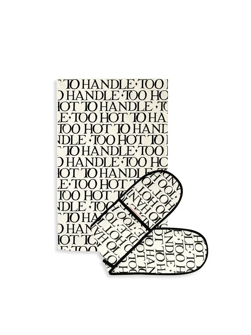 Black Toast Oven Glove And Tea Towel Set 1