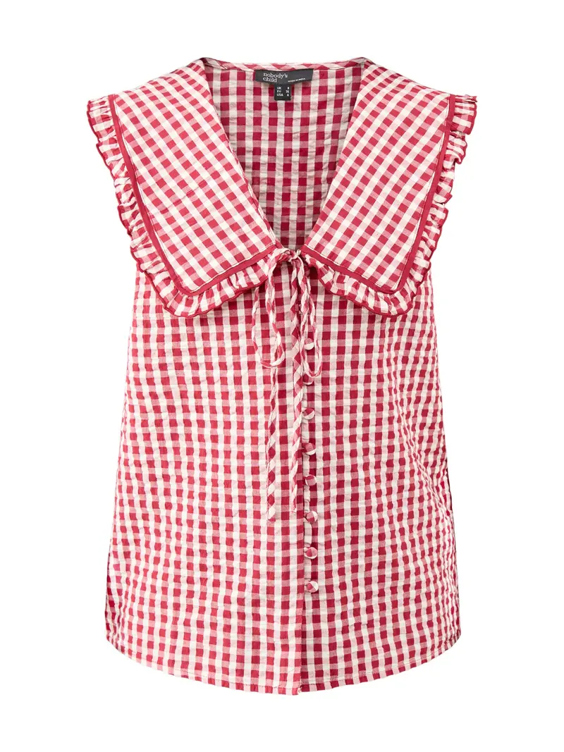 Blair Ruffle Collar Button Through Top Red 1