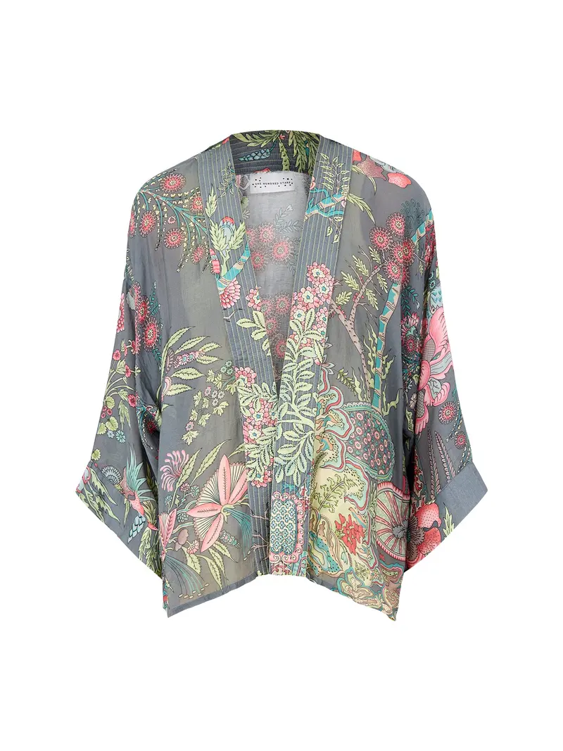Boho Gardens Print Kimono Grey 1