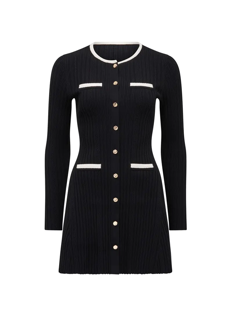 Brielle Fit And Flare Knitted Mini Dress Black 1