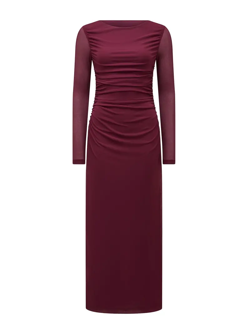 Brittany Gathered Mesh Midi Dress Purple 1