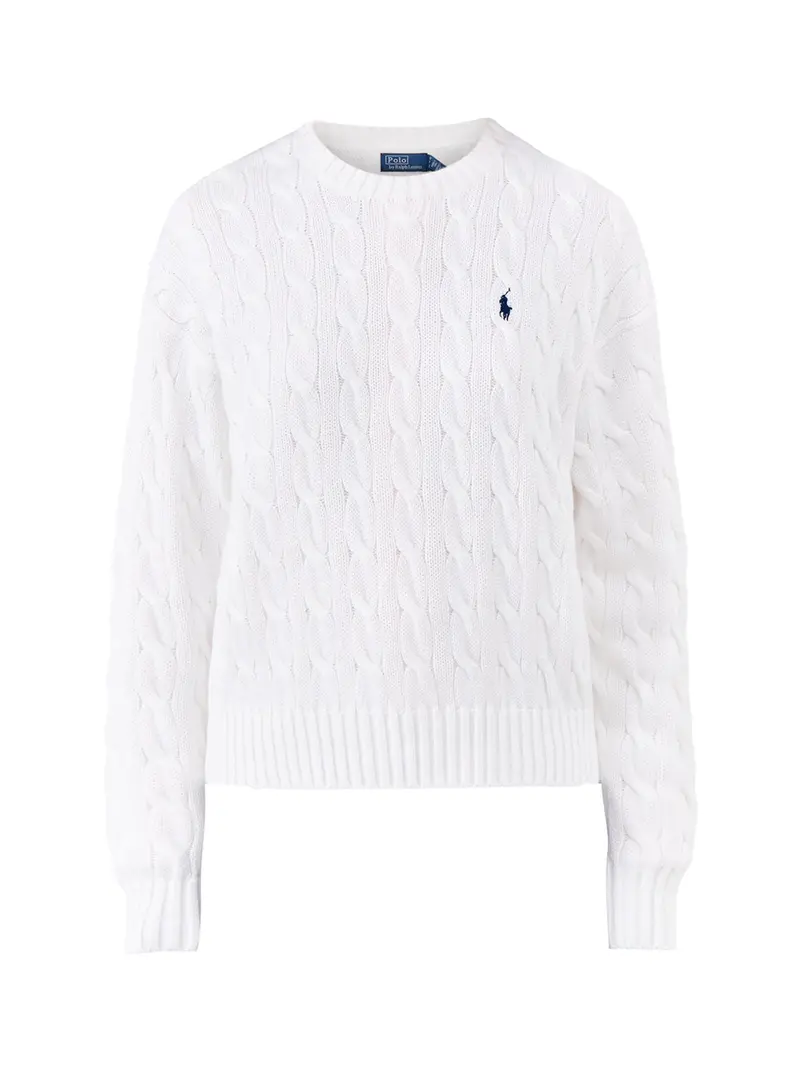 Cable Crew Neck Jumper White 1