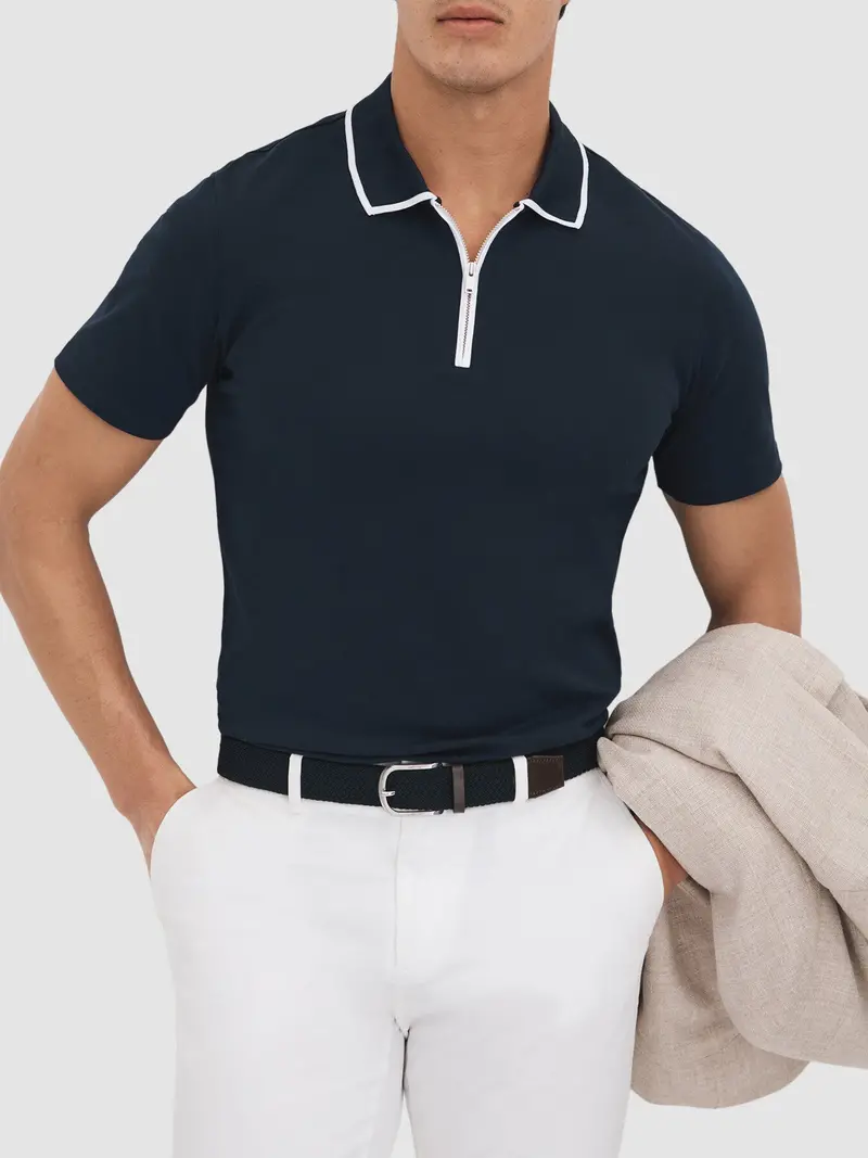 Cannes Slim Fit Cotton Quarter Zip Shirt 1