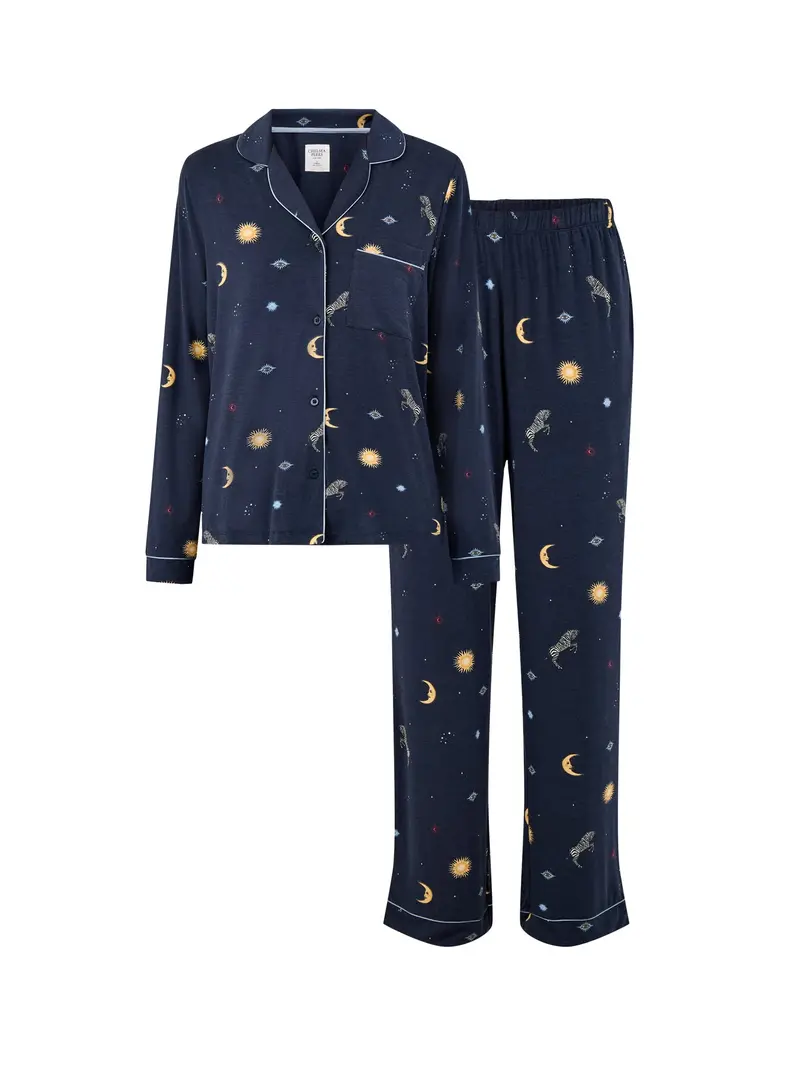 Celestial Zebra Long Pyjama Set Navy 1