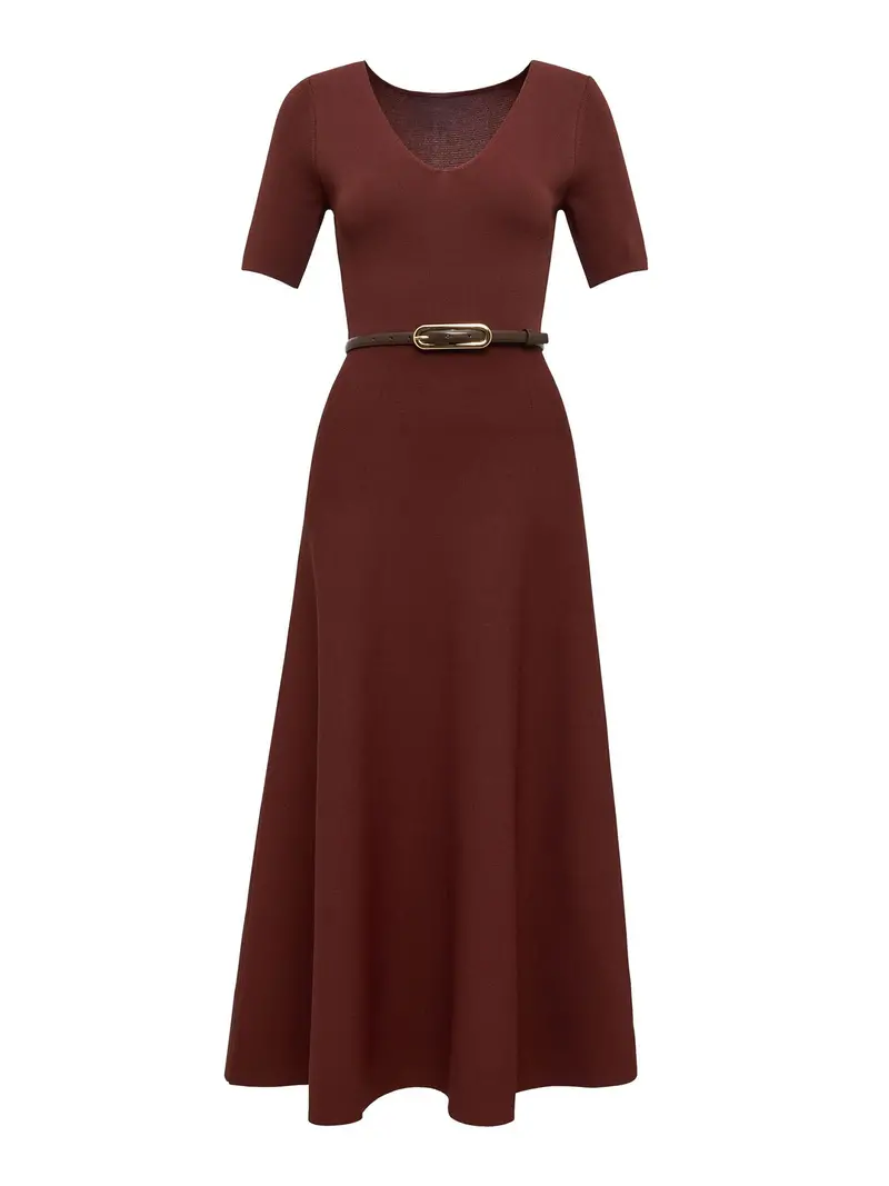 Celia Short Sleeve Midi Dress Chestnut Brown 1