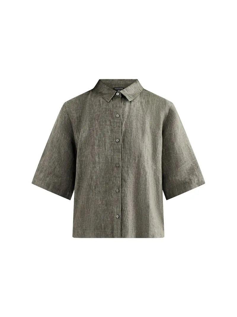 Classic Collar Elbow Sleeve Shirt Khaki 1