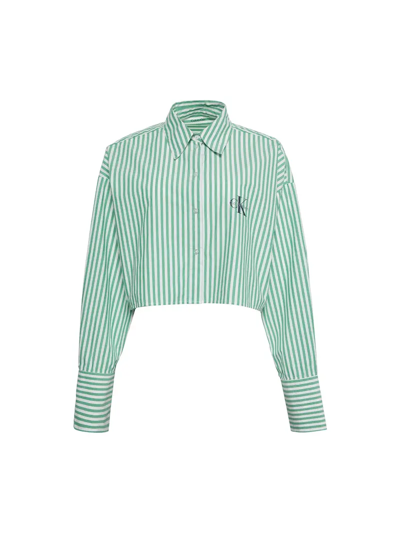 Cotton Poplin Cropped Pyjama Shirt Stripe 1