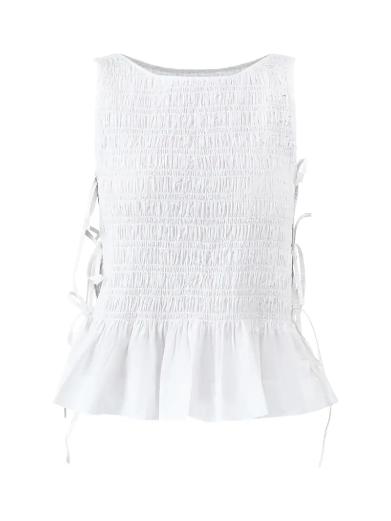 Cotton Poplin Smock Tie String Top White 1