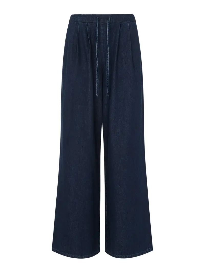 Cotton Wide Leg Pleat Trouser Blue 1
