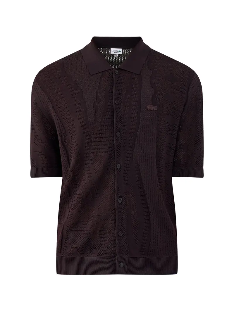 Crochet Knit Short Sleeve Shirt Brown 1
