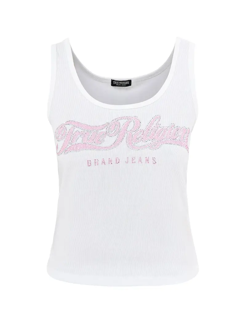 Crystal Square Neck Rib Tank White 1