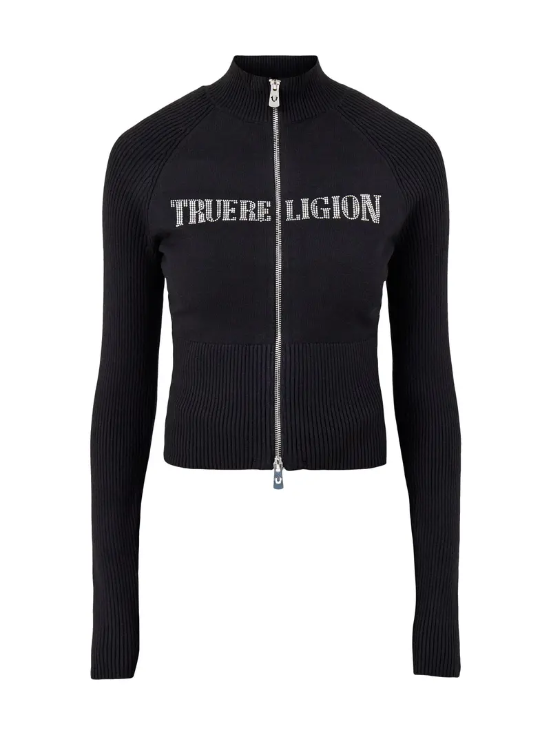 Crystal Zip Up Sweater Black 1