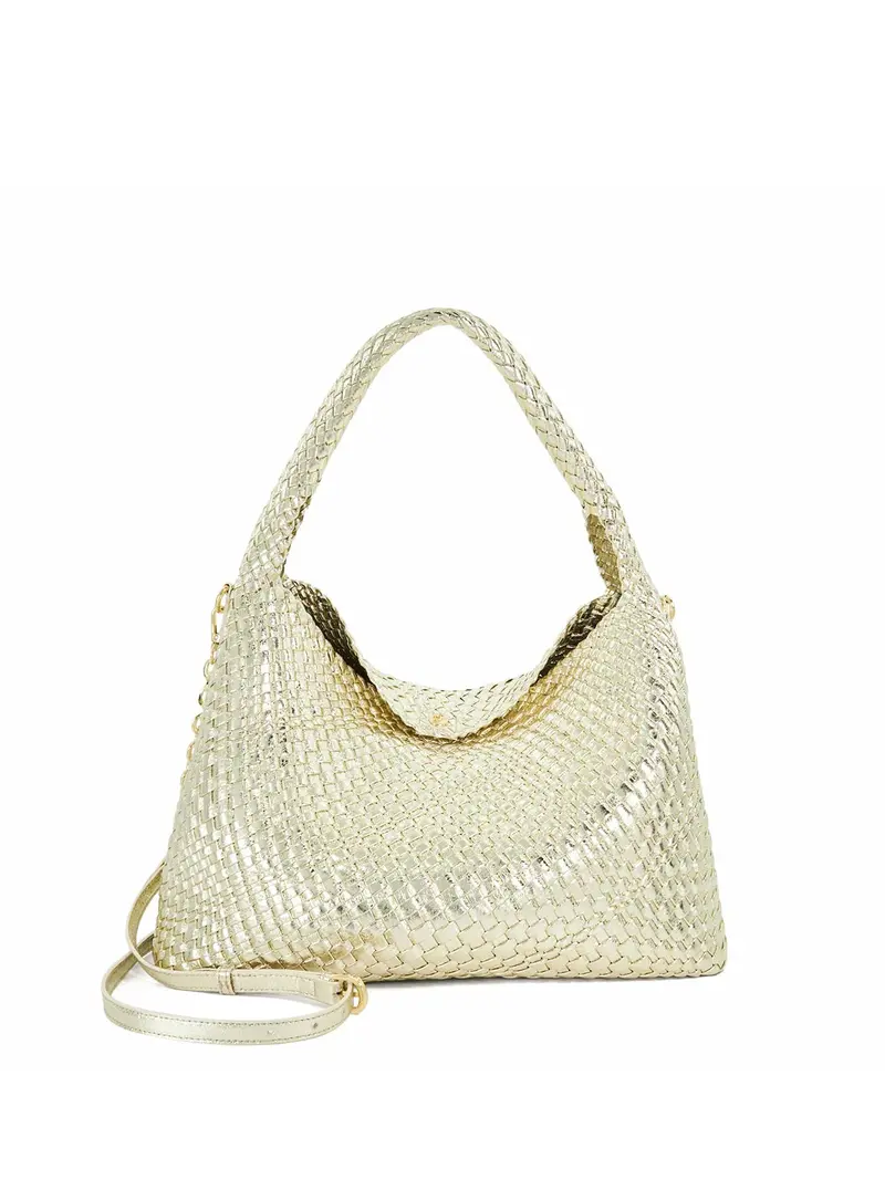 Deliberate L Gold Woven Shoulder Bag 1