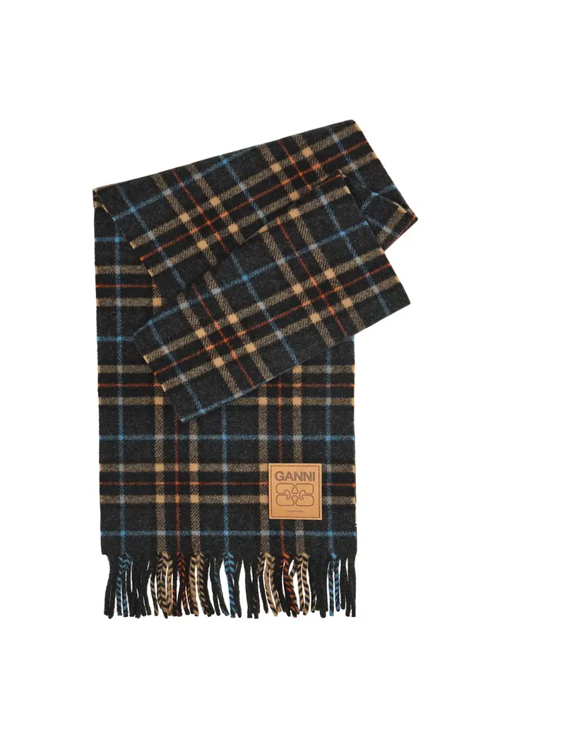 Double Face Wool Check Scarf Charcoal Grey 1