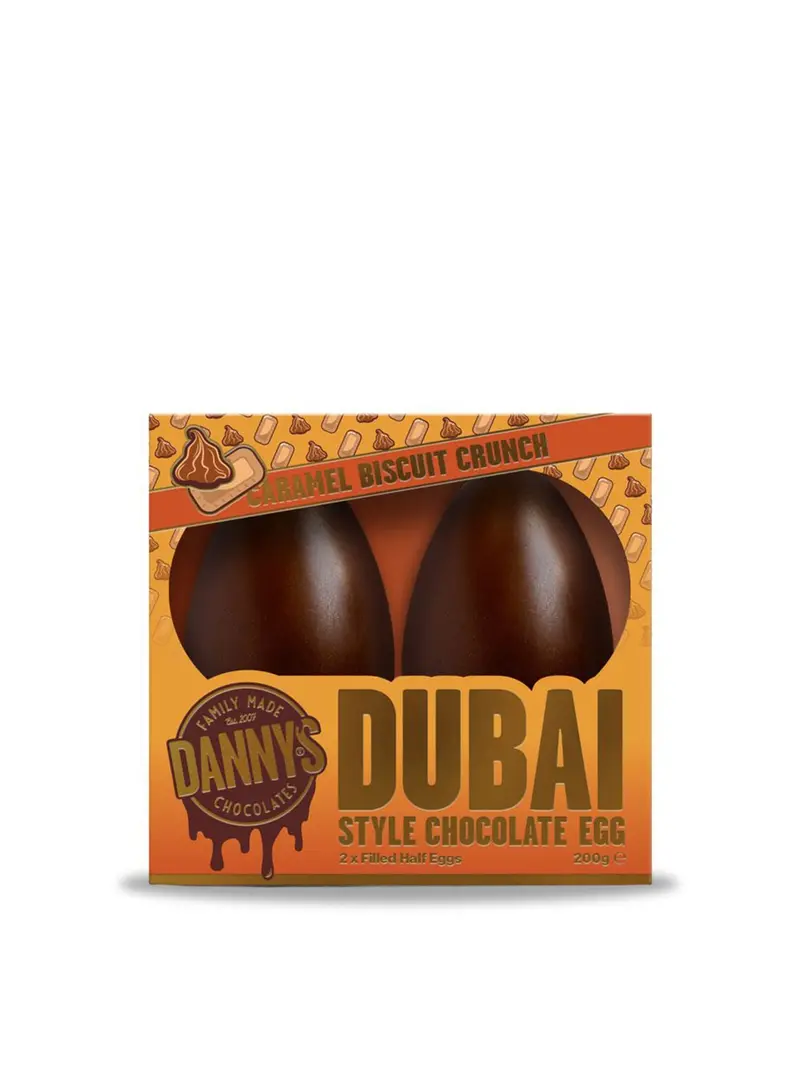 Dubai Style Caramel Biscuit Crunch Filled Large Half Egg 1