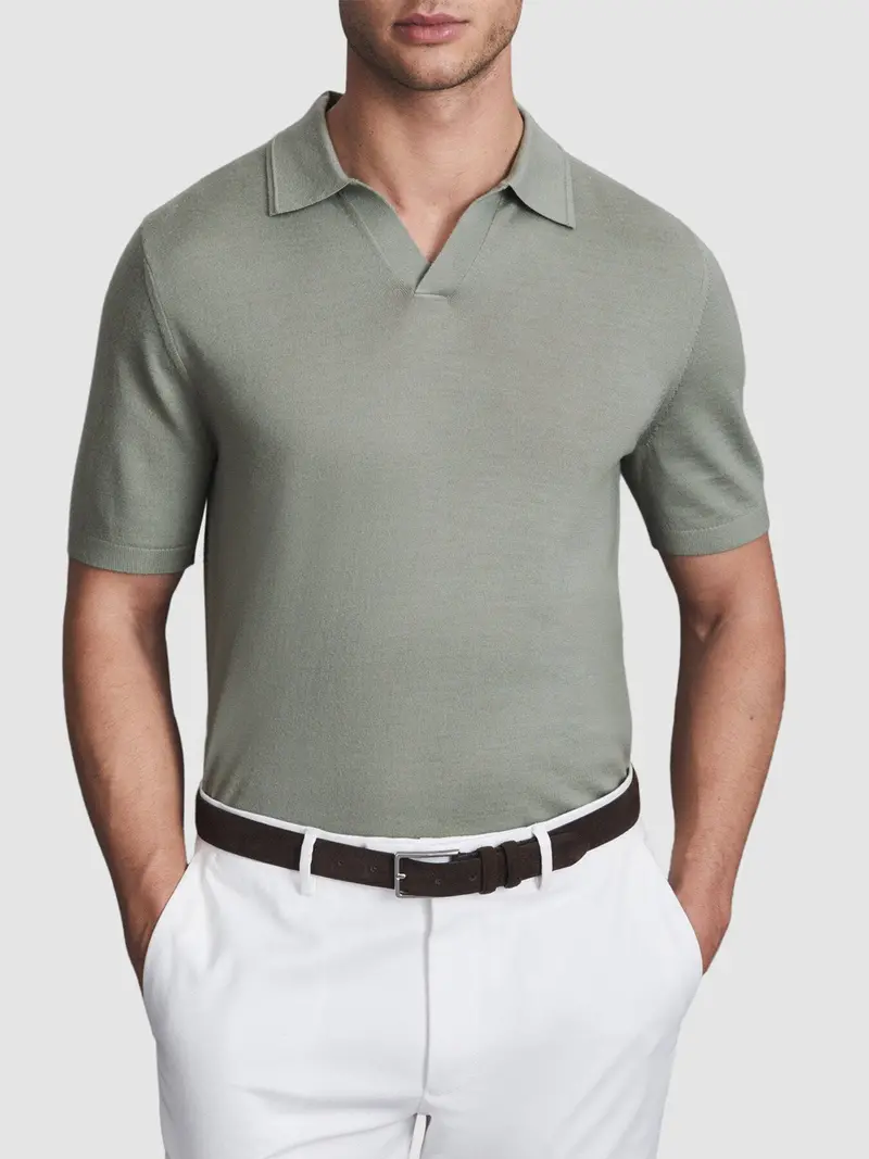 Duchie Merino Wool Open Collar Polo Shirt 1
