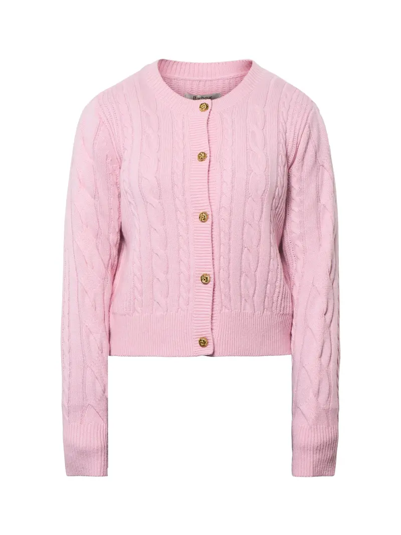 Elina Knitted Crew Neck Cardigan Pink 1