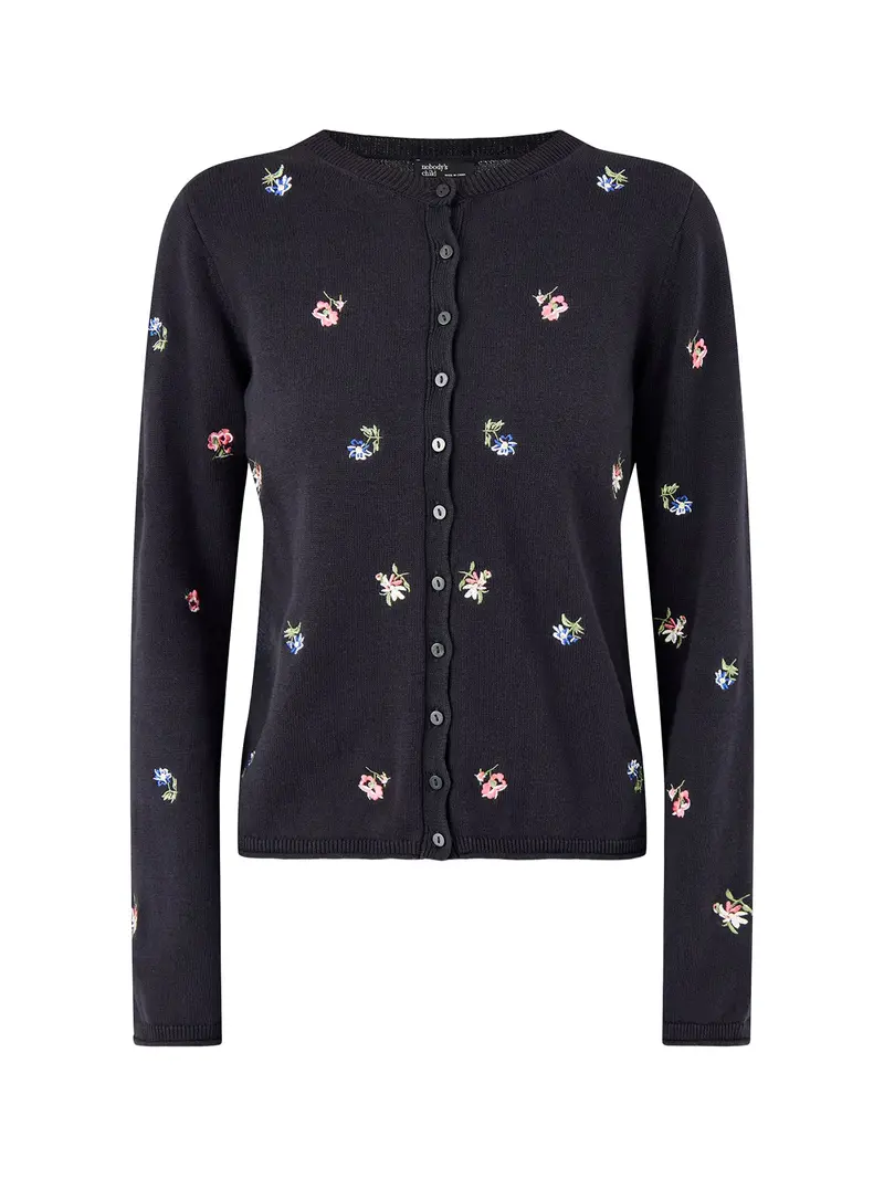 Embroidered Ditsy Cardigan Black 1