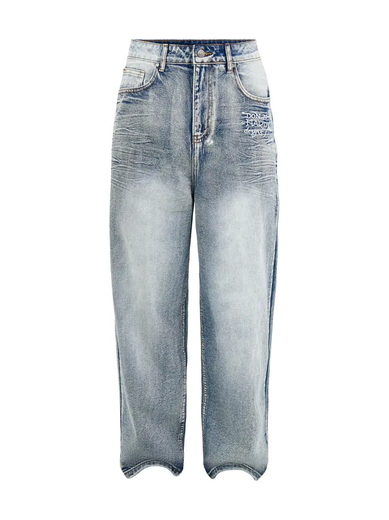 Embroidered Panther Relaxed Jeans Blue 1