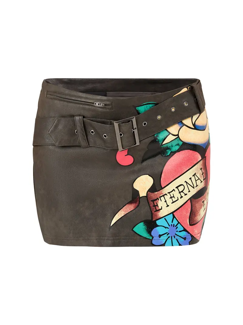 Eternal Love Mini Vegan Leather Skirt Black 1
