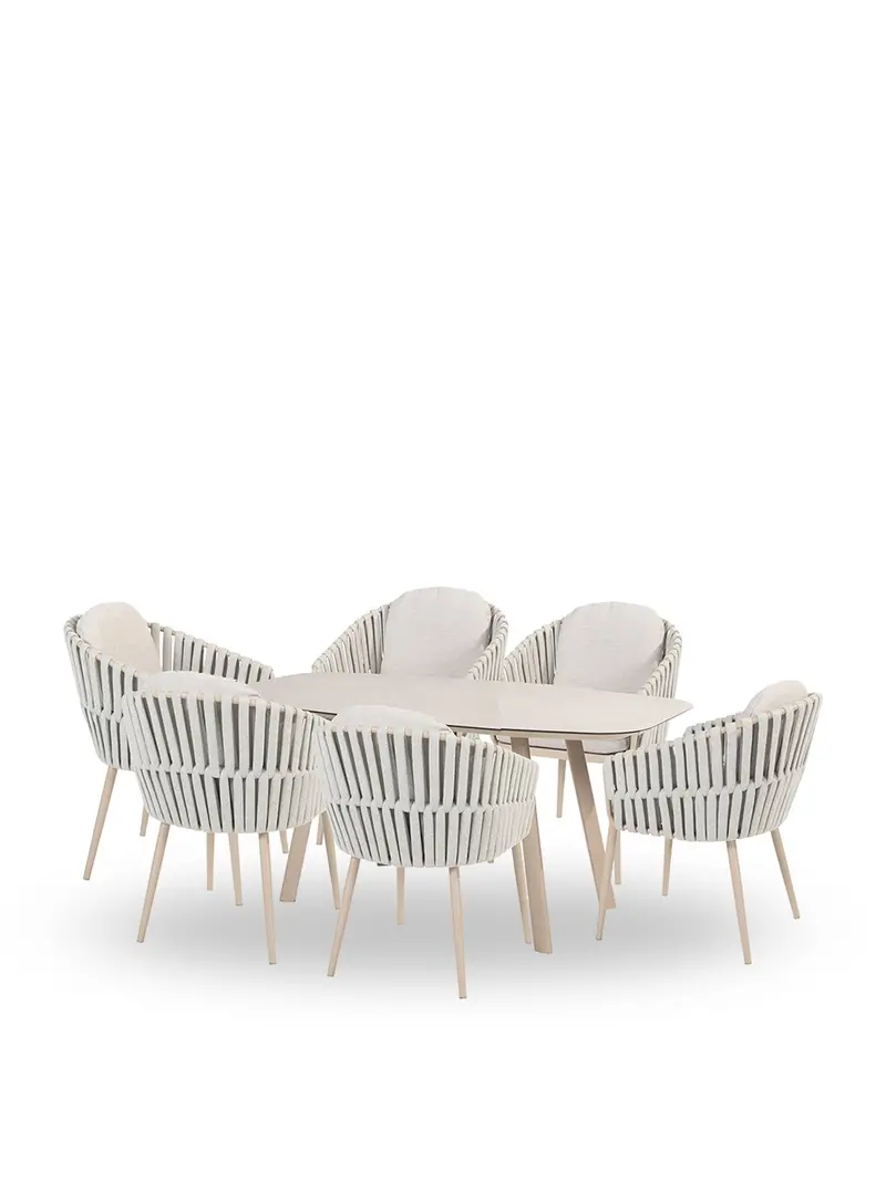 Eva 6-Seat Outdoor Dining Set With Manolo 180Cm Barrel Ceramic Table 1