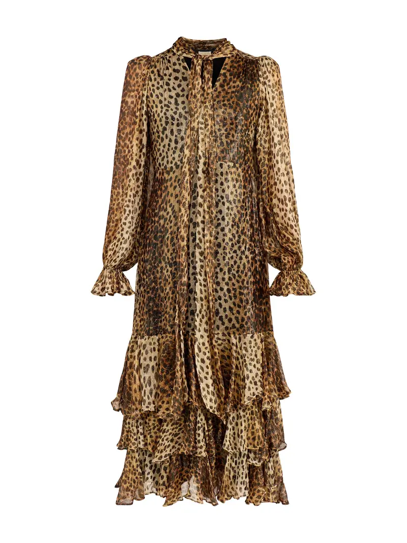 Farrah Cheetah Tiered Maxi Dress Gold 1