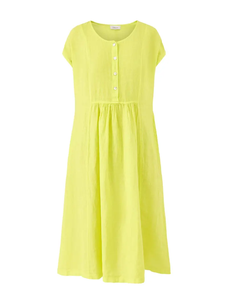 Fine Linen Short Sleeve Midi Dress Yellow 1