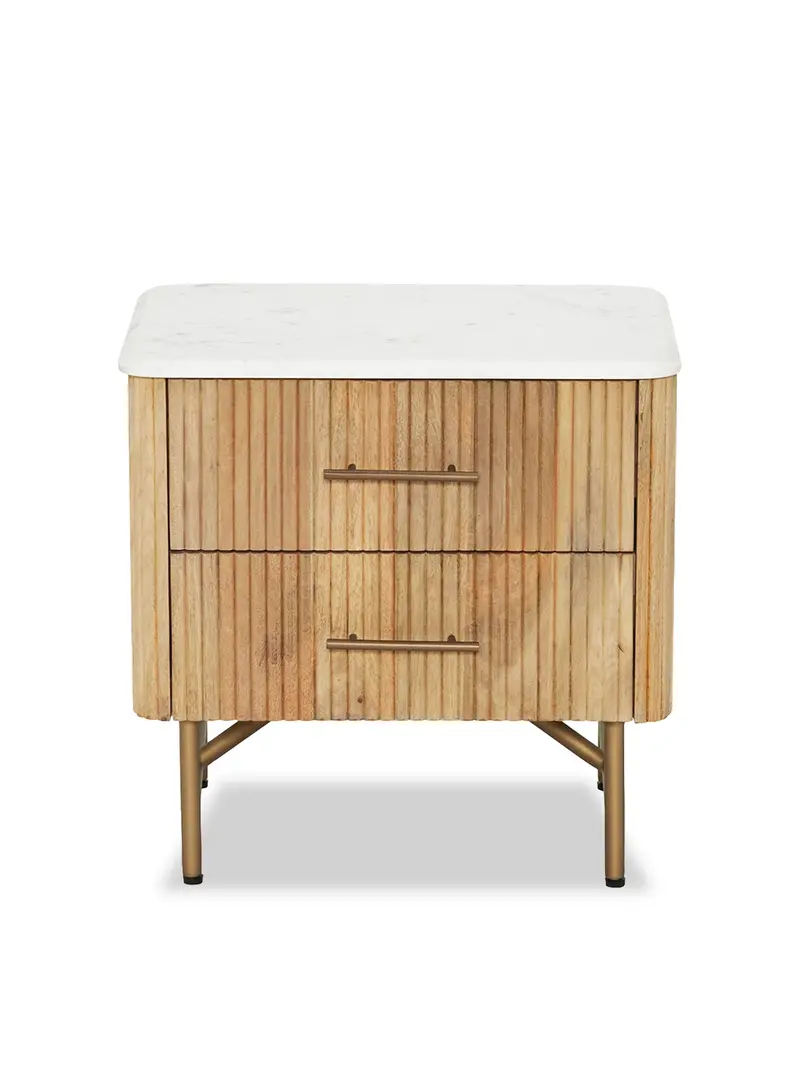 Fuji Mango Wood Marble Top Bedside Table 1