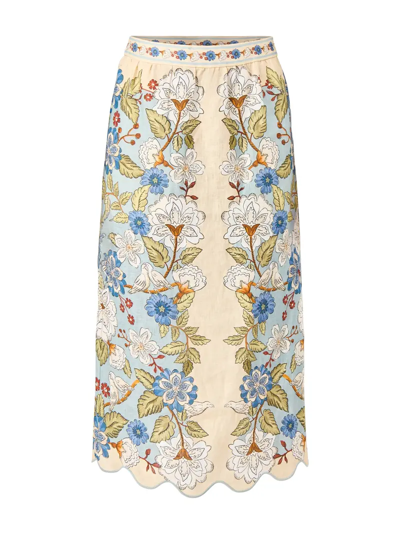 Garden Scarf Blue Midi Skirt 1