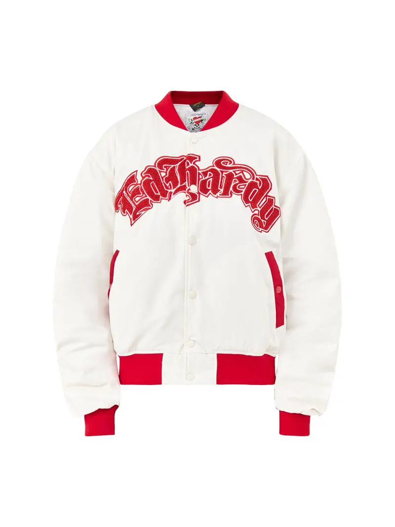 Gothic Flaming Eagle Bomber Jacket Cream 1